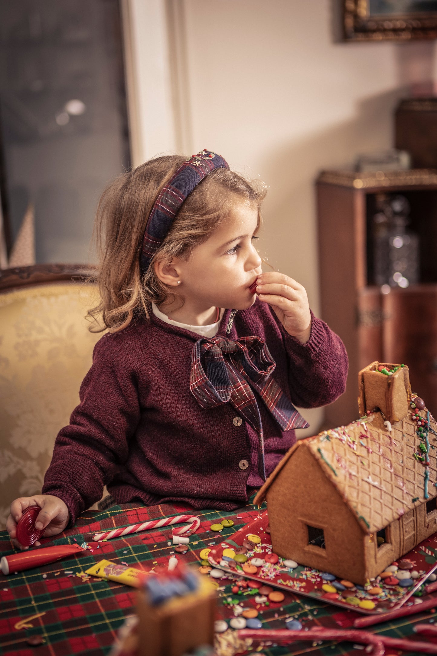 Lazada tartan azul y burdeos