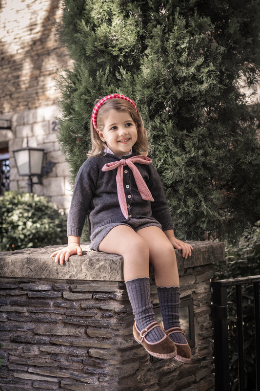 Cardigan Lazo antracita y rosa